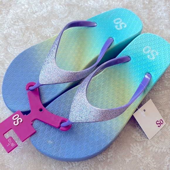 Brand New So Purple Glitter Thong Sandals Platform Flip Flops Ombre Sparkly - Picture 3 of 16